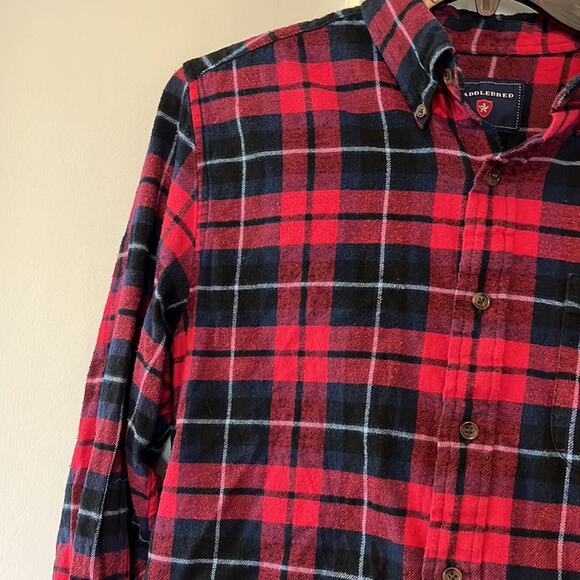 Saddlebred Red/Navy/Black Plaid Button Down Cotton Flannel - Picture 9 of 13
